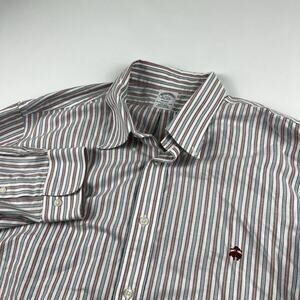 Brooks Brothers Oxford Shirt Men XXL White Red Blue Striped Slim Fit OCBD